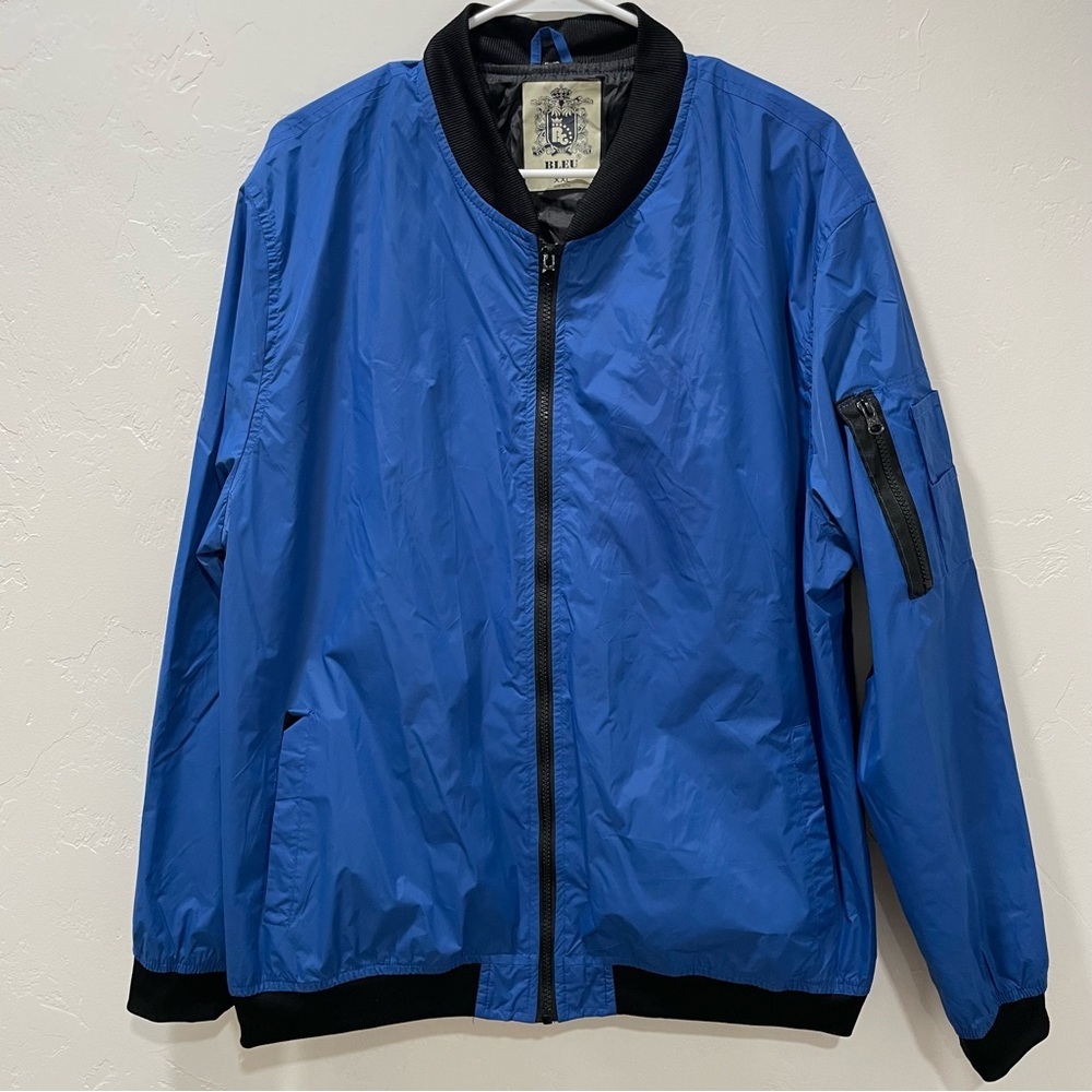 Bleu Grandeur XXL Windbreaker Bomber Jacket Light Weight Zip Royal Blue Black